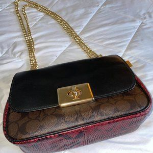 Coach Purse with Snakeskin Pattern and Gold Details